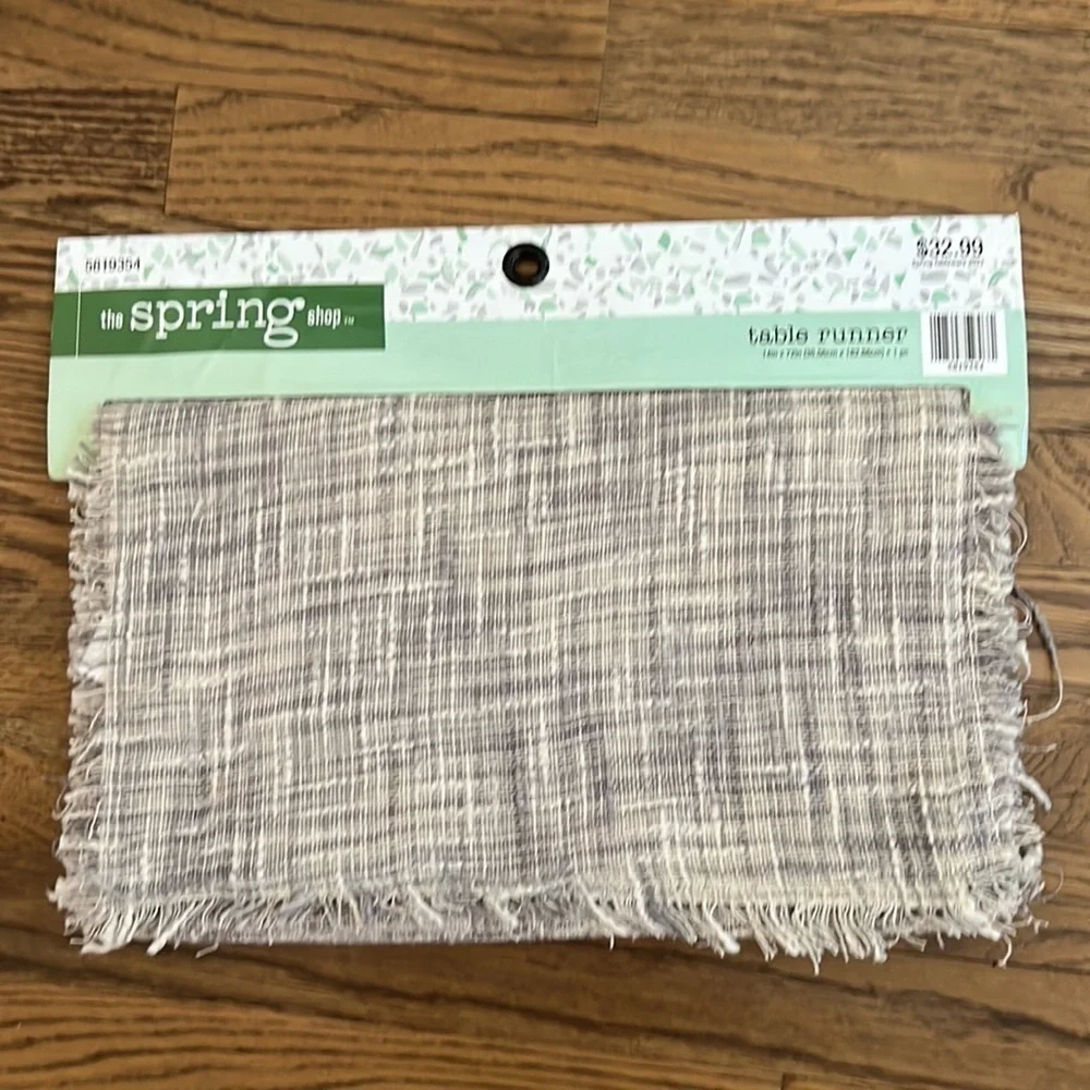 The Spring shop gray & beige fringe table runner